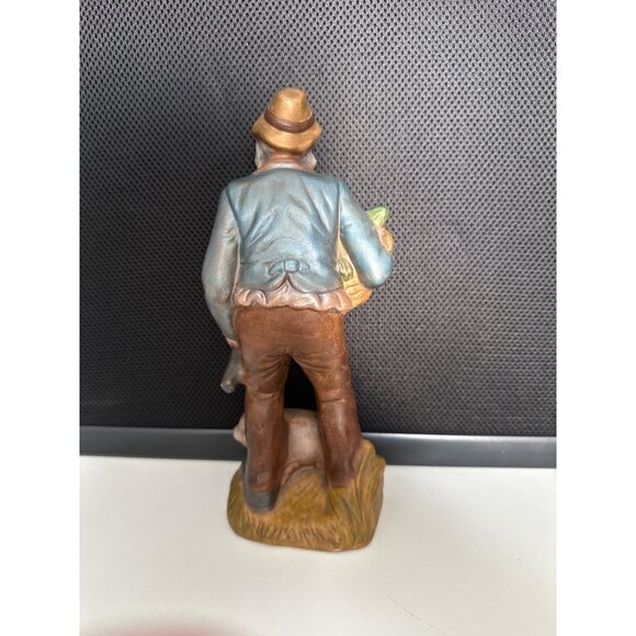 Vintage Farmer Figurine Holding Basket & Pig - Picture 3 of 9